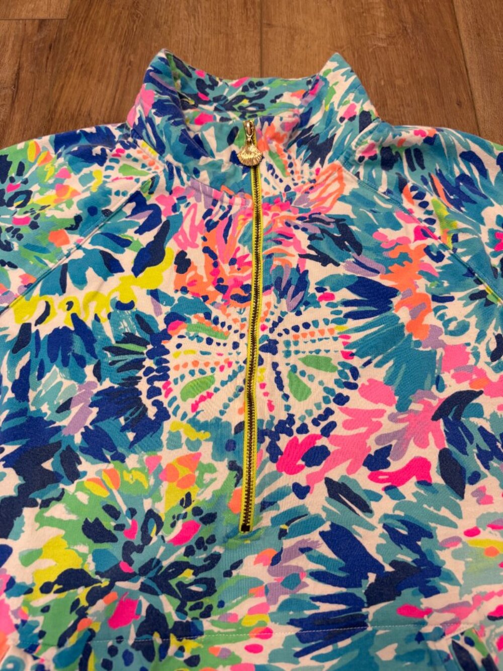 🌟 LILLY PULITZER 🌟 1/2 ZIP PRINTED SKIPPER POPOVER TOP BLUE SZ L - Picture 2 of 7
